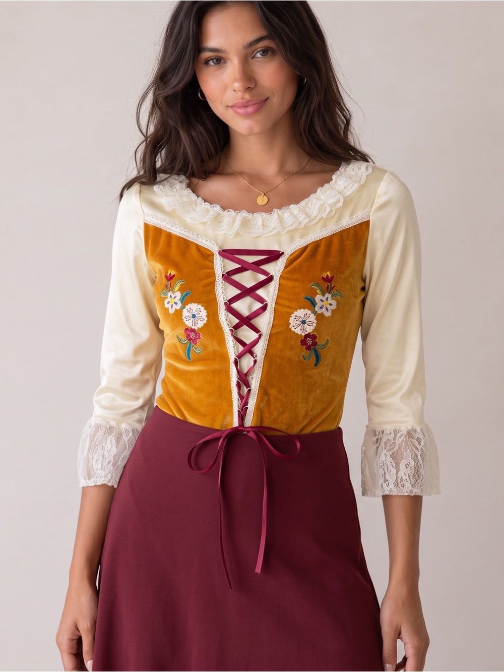 VINTAGE DANSCO Embroidered Velvet Bodysuit